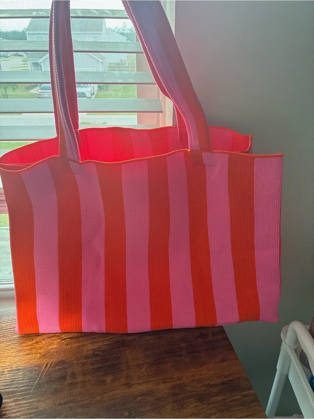 Ulta Beauty Pink and Orange Striped Tote Bag